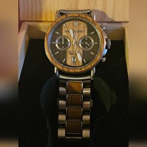 Men's Wooden Chronograph Watch - Silver and Brown